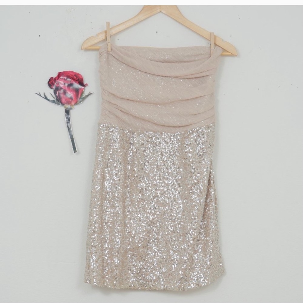 Express strapless nude sequin dress size 8